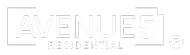 Logo for Avenue 5 Residential with a modern font and design, predominantly in white on a black background. Logo